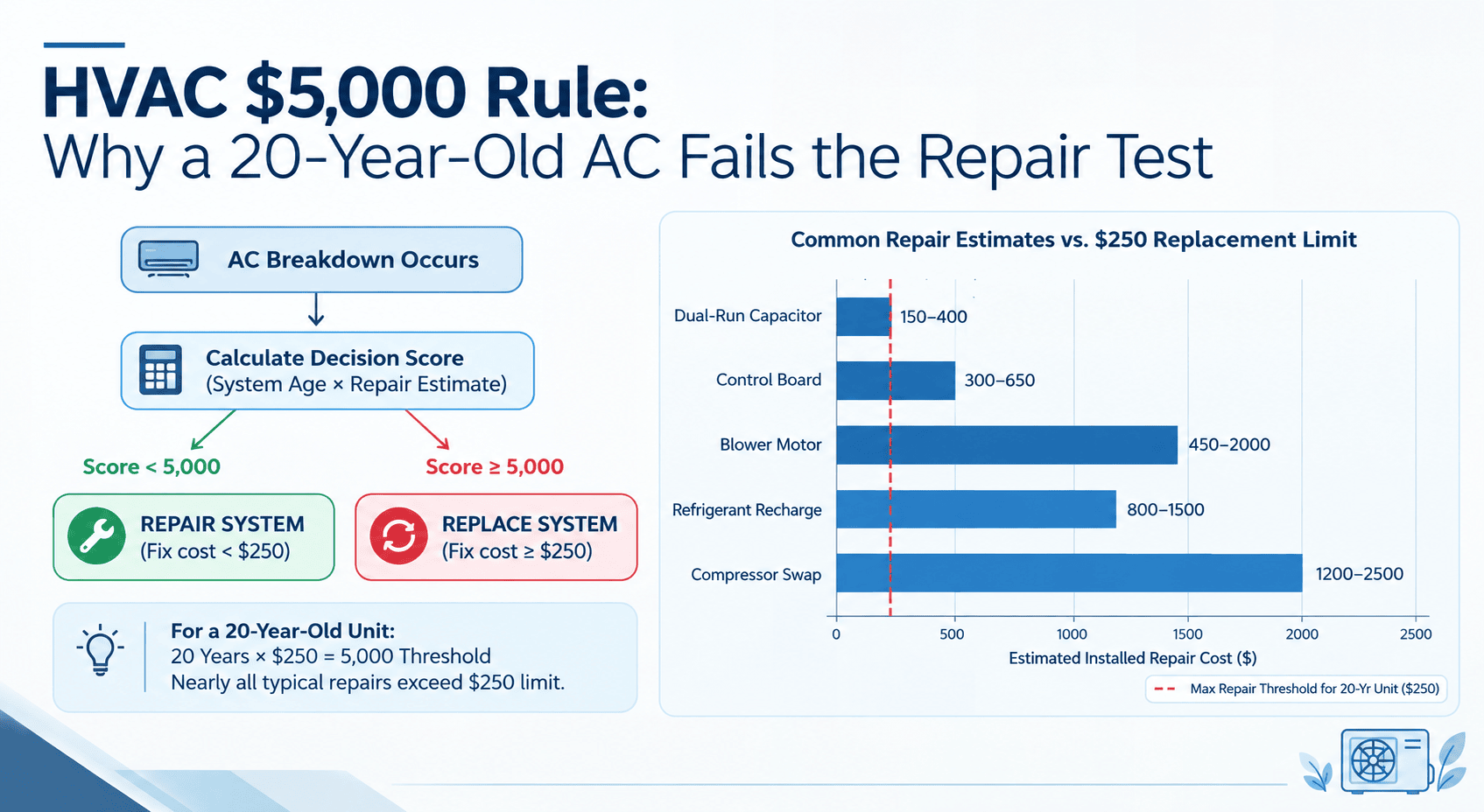 why a 20 year old AC fails the repair test